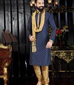 Blue printed art dupion silk kurta-pajama