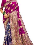 Rani pink woven jacquard saree with blouse