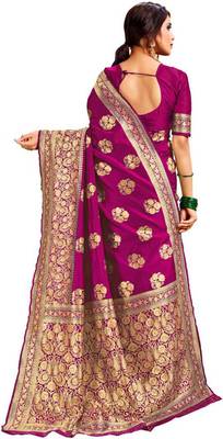 Rani pink woven jacquard saree with blouse 2