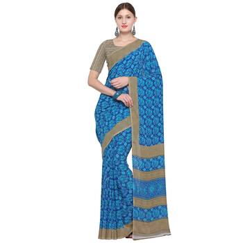 blue printed georgette designer saree with blouse 1