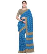 blue printed georgette designer saree with blouse