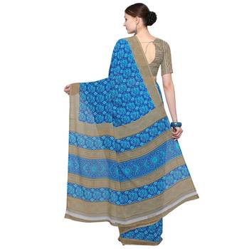 blue printed georgette designer saree with blouse 2