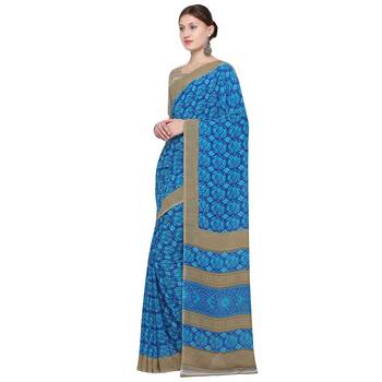 blue printed georgette designer saree with blouse 3