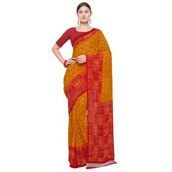 mustard printed georgette designer saree with blouse 1