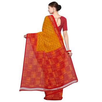 mustard printed georgette designer saree with blouse 2