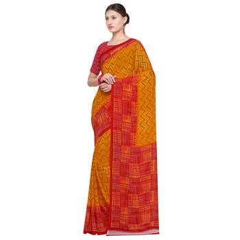 mustard printed georgette designer saree with blouse 3