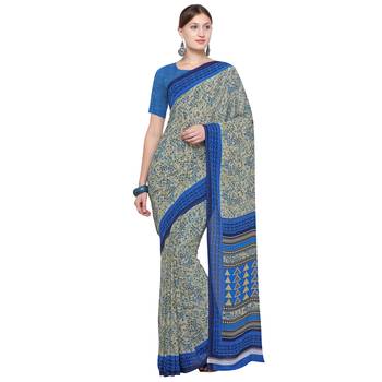 cream printed georgette designer saree with blouse 1