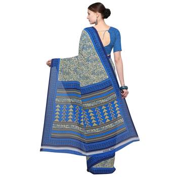 cream printed georgette designer saree with blouse 2