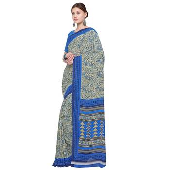cream printed georgette designer saree with blouse 3