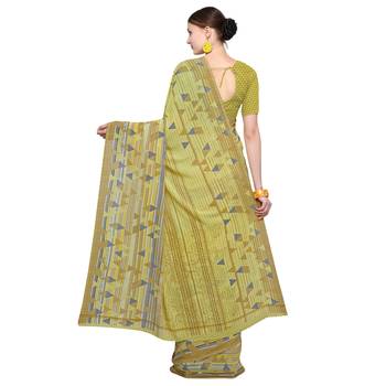 yellow printed georgette designer saree with blouse 2