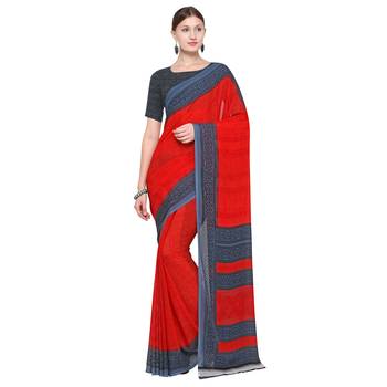 red printed georgette designer saree with blouse 1