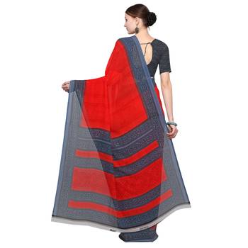 red printed georgette designer saree with blouse 2