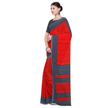 red printed georgette designer saree with blouse 3