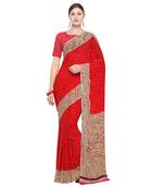 red printed georgette designer saree with blouse