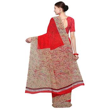 red printed georgette designer saree with blouse 2