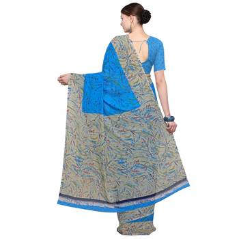 blue printed georgette designer saree with blouse 2