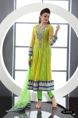 Yellow embroidered Georgette stitched salwar with dupatta 1