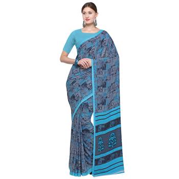 grey printed georgette designer saree with blouse 1