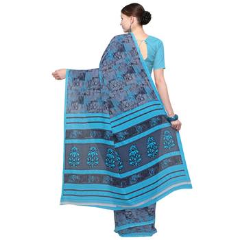 grey printed georgette designer saree with blouse 2