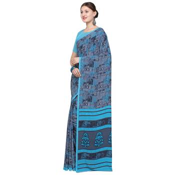 grey printed georgette designer saree with blouse 3