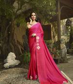 Pink embroidered Satin saree with blouse