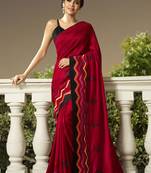 Red embroidered silk blend saree with blouse