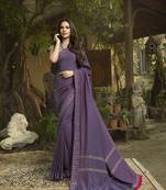 Purple embroidered silk blend saree with blouse