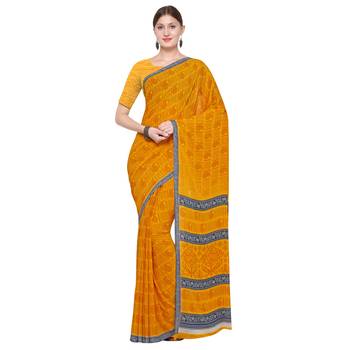 mustard printed Georgette designer saree with blouse 1