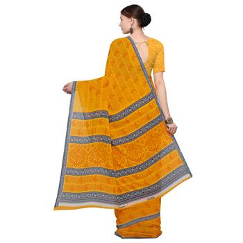 mustard printed Georgette designer saree with blouse 2