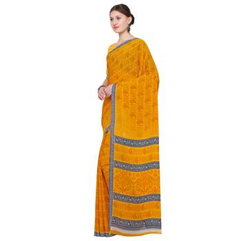 mustard printed Georgette designer saree with blouse 3