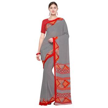 grey printed Georgette designer saree with blouse 1
