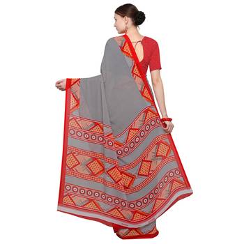 grey printed Georgette designer saree with blouse 2