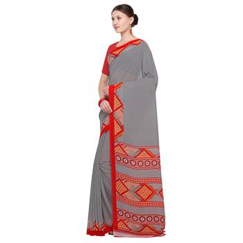 grey printed Georgette designer saree with blouse 3