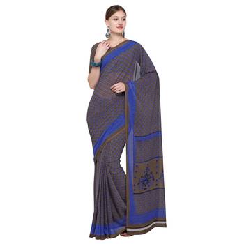 brown printed Georgette designer saree with blouse 1