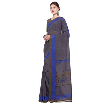 brown printed Georgette designer saree with blouse 3