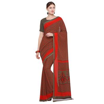 brown printed Georgette designer saree with blouse 1