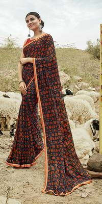 Black printed Georgette saree with blouse 1