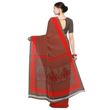 brown printed Georgette designer saree with blouse 2