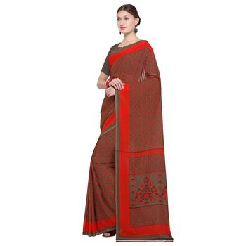 brown printed Georgette designer saree with blouse 3