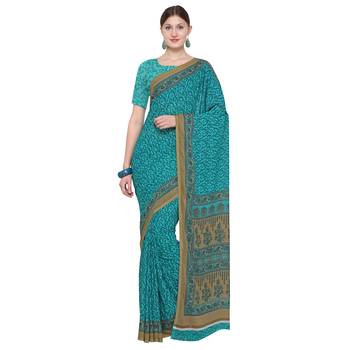 turquoies printed Georgette designer saree with blouse 1