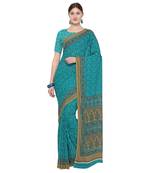 turquoies printed Georgette designer saree with blouse