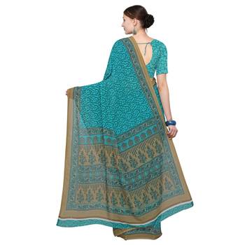turquoies printed Georgette designer saree with blouse 2
