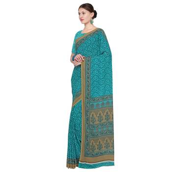 turquoies printed Georgette designer saree with blouse 3
