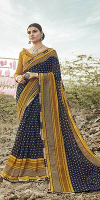 blue printed Georgette saree with blouse 1