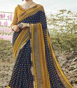 blue printed Georgette saree with blouse