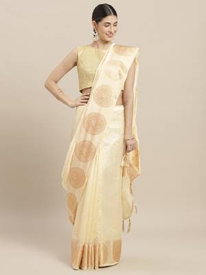 Cream printed linen saree with blouse 1