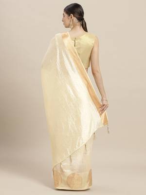 Cream printed linen saree with blouse 2