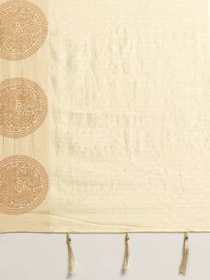 Cream printed linen saree with blouse 4