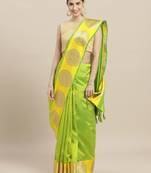Green printed linen saree with blouse