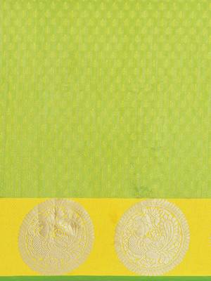 Green printed linen saree with blouse 3